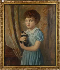 Portrait of a Young Girl with Toy Bear by Louis Ginnett, oil on canvas, offered Jun 2015