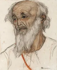 Portrait d'un vieil homme juif by André Suréda, Fusain et sanguine, sold Dec 2011