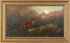 of a fox and duck by Robert Henry Roe, oil on panel, sold Mar 2007
