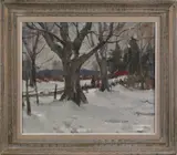 winter landscape with figures by Carl W. Peters, oil on canvas, sold Mar 2007