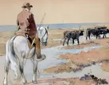 Le retour du troupeau by Édouard Doigneau, Aquarelle, sold Dec 2009