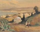 Deux cavaliers sur les hauteurs Tanger by Édouard Doigneau, Aquarelle et gouache, sold Jun 2011