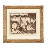 Liebespaare am See by Edmund Daniel Kinzinger, Woodcut with watercolor and pastel on laid paper, sold Jun 2016