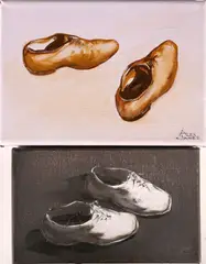 Disco Shoes' and 'Beige Shoes by Alex James, oil on canvas, offered Jan 2015