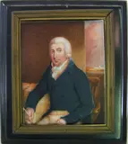 miniature portrait of a gentleman seated at a table by Horace Beevor Love, watercolor on ivory, sold Jan 2007
