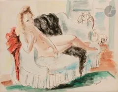 Nu au divan by André Dignimont, Aquarelle, sold Jan 2020