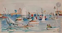 Antibes, les régates by Pierre Pruvost, 1965, Encre et aquarelle, sold Jan 2020