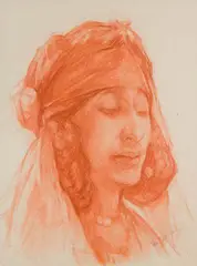 Portrait d'une jeune berbère by Jules van Biesbroeck, Sanguine, sold Dec 2010