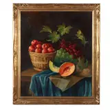 Still Life With Apples, Grapes & Canteloupe by Rebecca Patman Chandler, Oil on canvas, sold Apr 2016