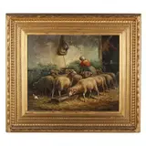 Feeding the Sheep by William Stanley, Oil on canvas, sold Mar 2016