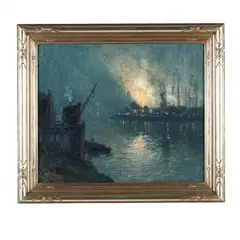 Steel Mill at Night by Aaron Harry Gorson, Oil on canvas, sold Mar 2016