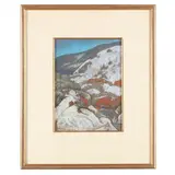 Snowy Hills with Adobe & Cattle by William Penhallow Henderson, Pastel on paper, sold Mar 2016