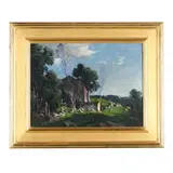 Farm on the Hillside, Lyme by George M. Bruestle, Oil on Masonite, sold Mar 2016
