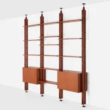 LB7 library by Franco Albini, 1957, teak, brass, enameled metal, glass, sold Oct 2021