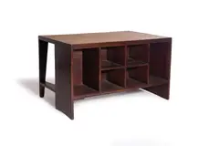Bureau-bibliothèque dit "Office Table" - Circa 1957 by Pierre Jeanneret, Solid sisso, leather top and aluminum "Office table" desk-bookshelf by Pierre Jeanneret - Circa 1957, sold Jan 2019