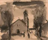 L'église du village by Maurice de Vlaminck, Lavis de sépia sur papier, sold Mar 2019