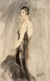 Elégante de profil by Jean-Gabriel Domergue, Aquarelle, lavis d'encre et fusain sur papier, sold Mar 2019