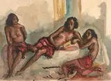 Trois balinaises by Jean Le Mayeur, Aquarelle et encre de Chine sur papier, sold Mar 2019