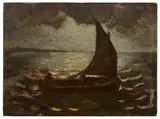 Personnages sur une barque by Jean-François Millet, Figures on a ship, oil on panel, signed and dated, by J.-F. Millet, sold Mar 2019