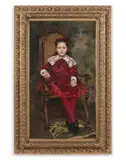 Portrait de jeune fille à la robe de velours rouge assise sur un fauteuil by Albert-Louis Aublet, Huile sur toile (Toile d'origine), sold Mar 2019