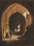 Intérieur de monastère by François Marius Granet, Lavis brun et gris et rehauts d'aquarelle et de gouache, sold Feb 2019