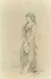 Jeune bohémienne pensive à la mandoline by Jules Lefebvre, Crayon noir,, sold Feb 2019
