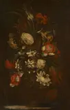 Bouquet de fleurs sur un entablement by Bartolomeo Ligozzi, Huile sur toile, sold Feb 2019