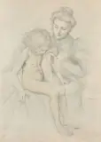 Mère et son enfant by Charles Maurin, Crayon noir et rehauts de couleur,, sold Feb 2019