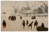 Scène animée avec des patineurs sur une pièce d'eau gelée by Adam van Breen, Huile sur panneau de chêne, une planche, sold Feb 2019