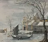 Scène de canal gelé by Barent Avercamp, Huile sur panneau de chêne, une planche, sold Feb 2019