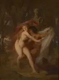 Scène galante antique au pied d'un faune by Jules Louis Machard, Huile sur toile (Toile d'origine),, sold Feb 2019