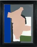 PINK NUDE WITH BLUE STRIPE by Robert Motherwell, 1976, Acrylique et collage de toile et papier sur toile montée sur panneau, sold Jun 2019
