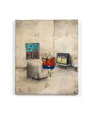 Goaaal! by Dran, 2010, Technique mixte sur papier contrecollé sur toile, sold May 2019