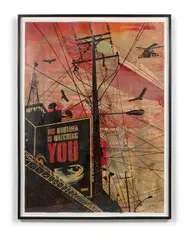 Big Brother city by Shepard Fairey, 2008, Pochoir, peinture aérosol et collages sur papier, sold May 2019