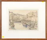 The Quay, Mevagissey by Harry Morley, pencil and watercolour, sold Aug 2011