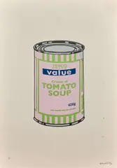 Soup can Pale Lilac/Lime/Bleu by Banksy, 2005, Sérigraphie en couleurs, sold May 2019