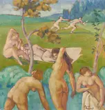 Sept baigneuses by Émile Bernard, 1889, Huile sur toile, sold Jun 2019