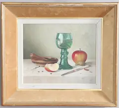 Still Life Of Dutch Glass Goblet, An Apple And Other Items On A Table by James Noble, Oil on canvas, sold Oct 2026