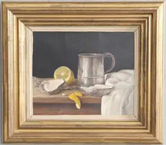 Still Life Of Oysters, A Pewter Tankard And A Lemon by James Noble, oil on canvas, sold Oct 2026