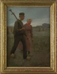 of a young Dutch couple walking through a field by Max Bohm, oil on canvas, sold Oct 2005