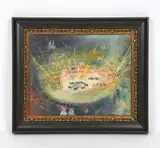 A circus scene, view from the top row by Emil Hess, Oil on board, sold Oct 2025