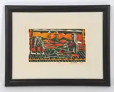 Untitled by John M. Barton, Seated nudes woodcut, sold Oct 2025