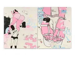 Dirt Marathon by Todd James, 1999, Technique mixte sur toiles (diptyque), sold Oct 2019