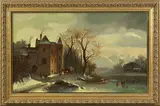 winter landscape with figures by Anton Doll, oil on canvas, sold Oct 2005