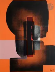 Composition by Ladislas Kijno, 1971, Collage et pochoir, sold Oct 2019