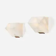 Sconces, pair by Pierre Chareau, c. 1925, alabaster, steel, sold Oct 2021