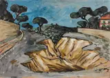 Ravin, maison au toit rouge by Auguste Chabaud, Huile sur carton, sold Oct 2018