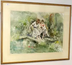 Girls by fishpond by Gordon King, sold Aug 2011