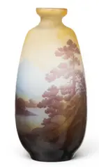 Art Nouveau Acid Etched Cameo Glass Landscape Vase, Ca. 1900, Depth 5" by Émile Gallé, Ca. 1900, offered Oct 2026