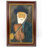 An old fiddle player wearing a hat by Niberg Abbey, Oil on canvas, sold Feb 2026